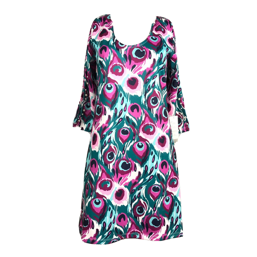 NWT Tracy Negoshian Dress Womens‎ XXS Teal Purple Watercolor Peacock Shift Eva